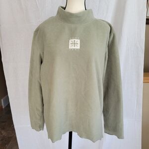 Itsu green snowflake embroidered patch mock neck fleece type pullover sweater L